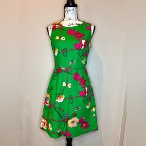 J. Crew Printed Green Floral Textured Shift Dress, Size 2